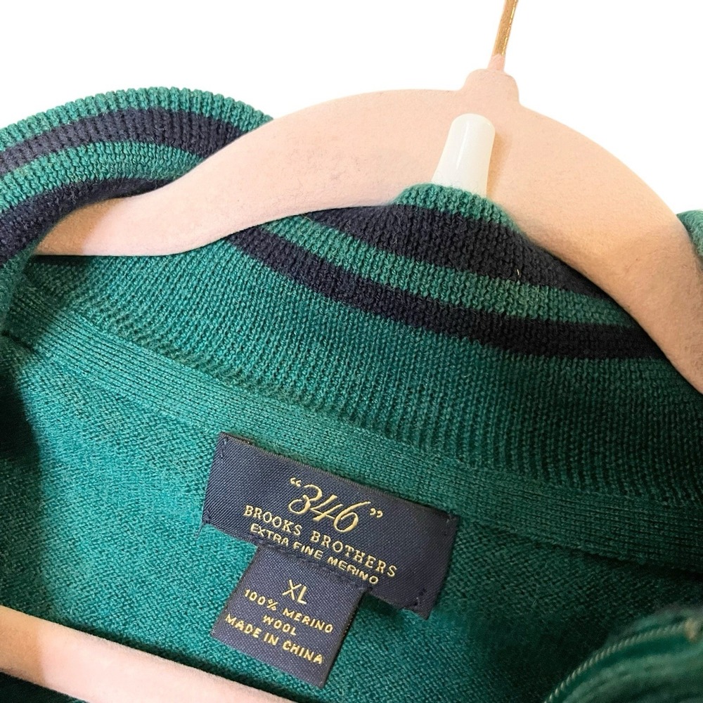 Brooks Brothers 346 Sweater Mens XL Green 100% Extra Fine Merino Wool 1/4 Zip - Picture 5 of 5